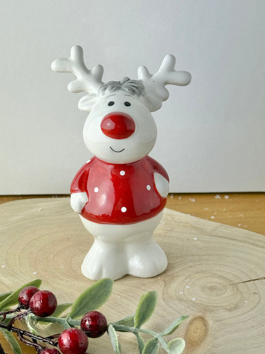 Jolly Ceramic Red & White Reindeer