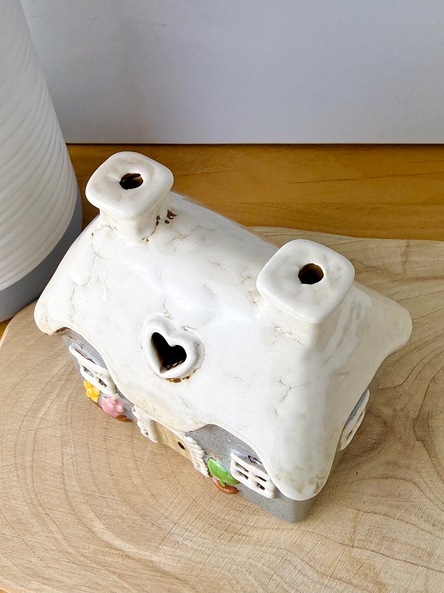 Village Pottery Grey mini heart Cottage Tea Light Holder