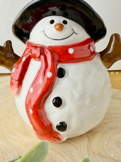 Jolly Ceramic Snowman with Black Polka dot hat - 3 sizes