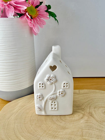 White LED Flower House with gold detail
