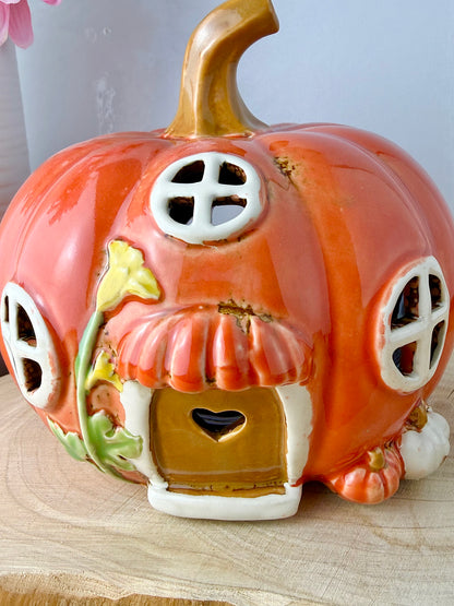 Village Pottery Orange ceramic Pumpkin House