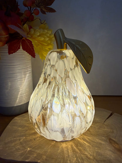 Diamond Cut Light Up Pear - Mottled Amber with gold leaf - 2 Sizes