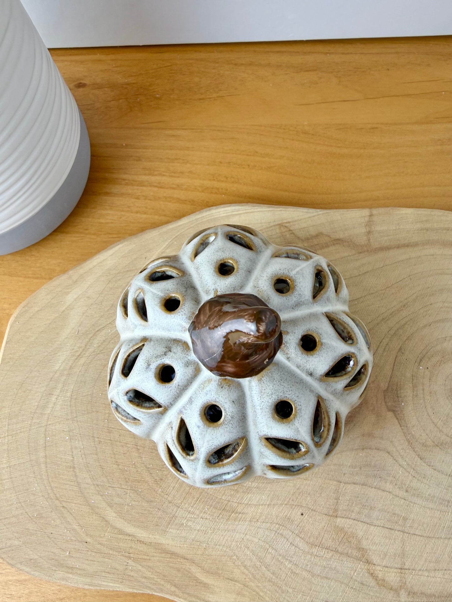 Light up Cream ceramic pumpkin