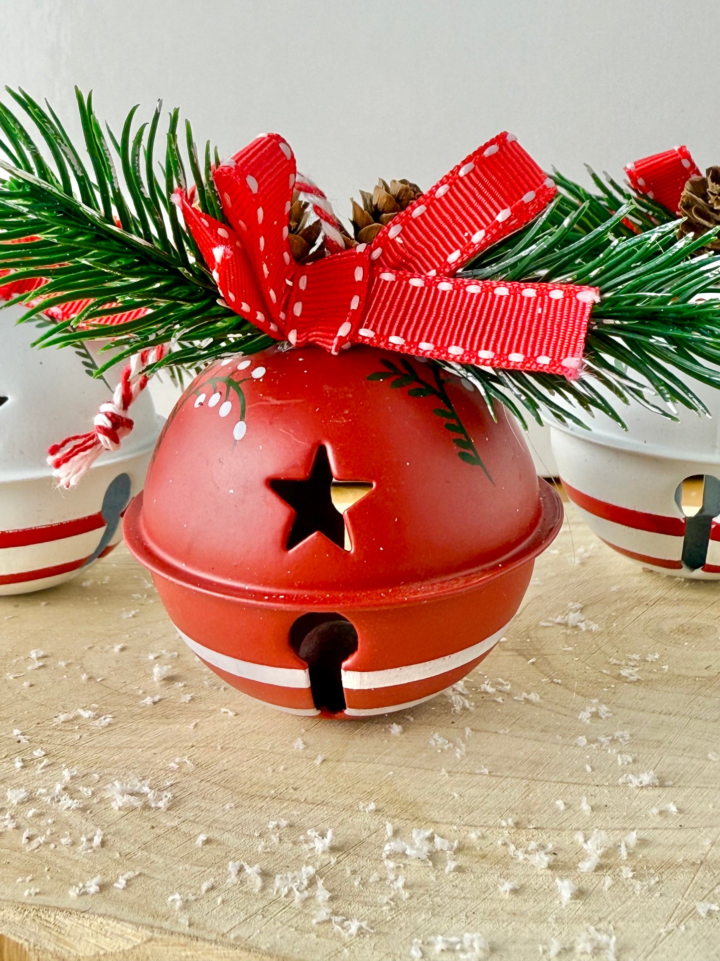 Red & White Christmas Bells - Set of 3