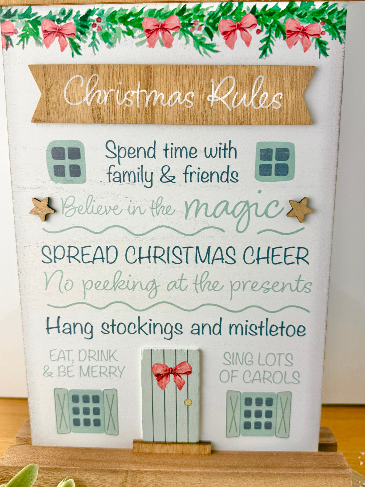 Holly Cottage Christmas Rules Wooden House Sign