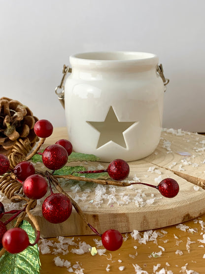 White ceramic Tealight with cutout star - 2 sizes