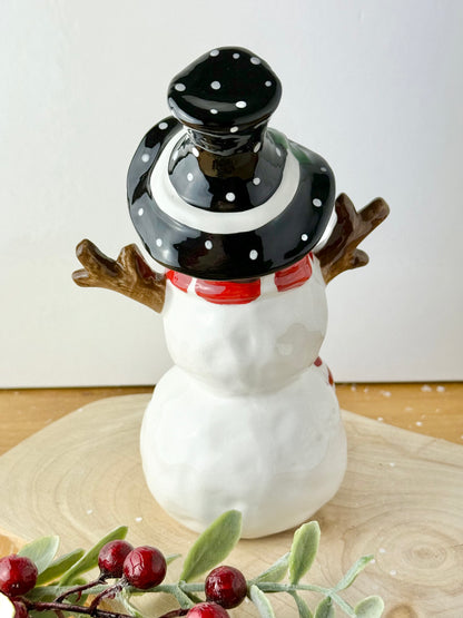 Jolly Ceramic Snowman with Black Polka dot hat - 3 sizes