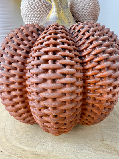 Rattan style Autumn Pumpkin with bow