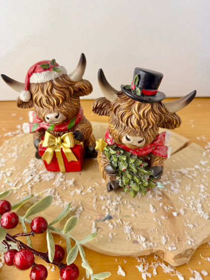 Highland Cows - Holding Christmas Tree or Present