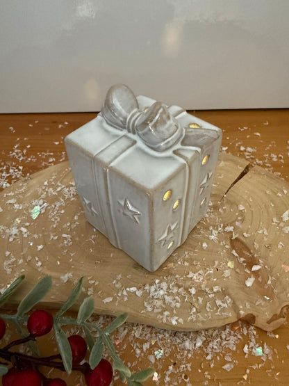 Light Up Ceramic Christmas Present with Bow - 2 Sizes