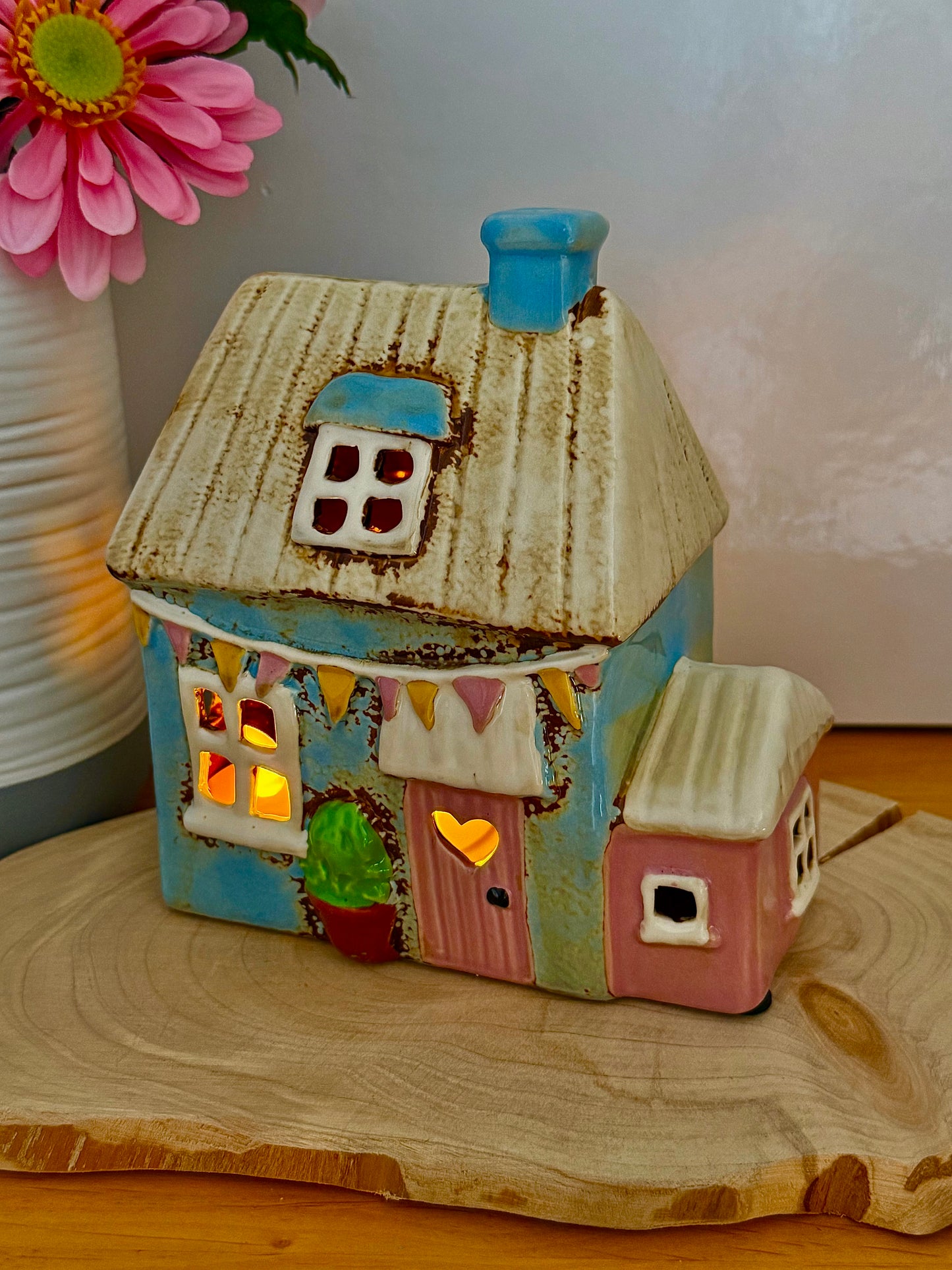 Village Pottery Blue Garden Cottage Tea Light Holder