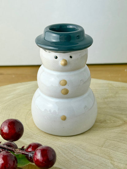 Snowman Ceramic Candle holders - pair