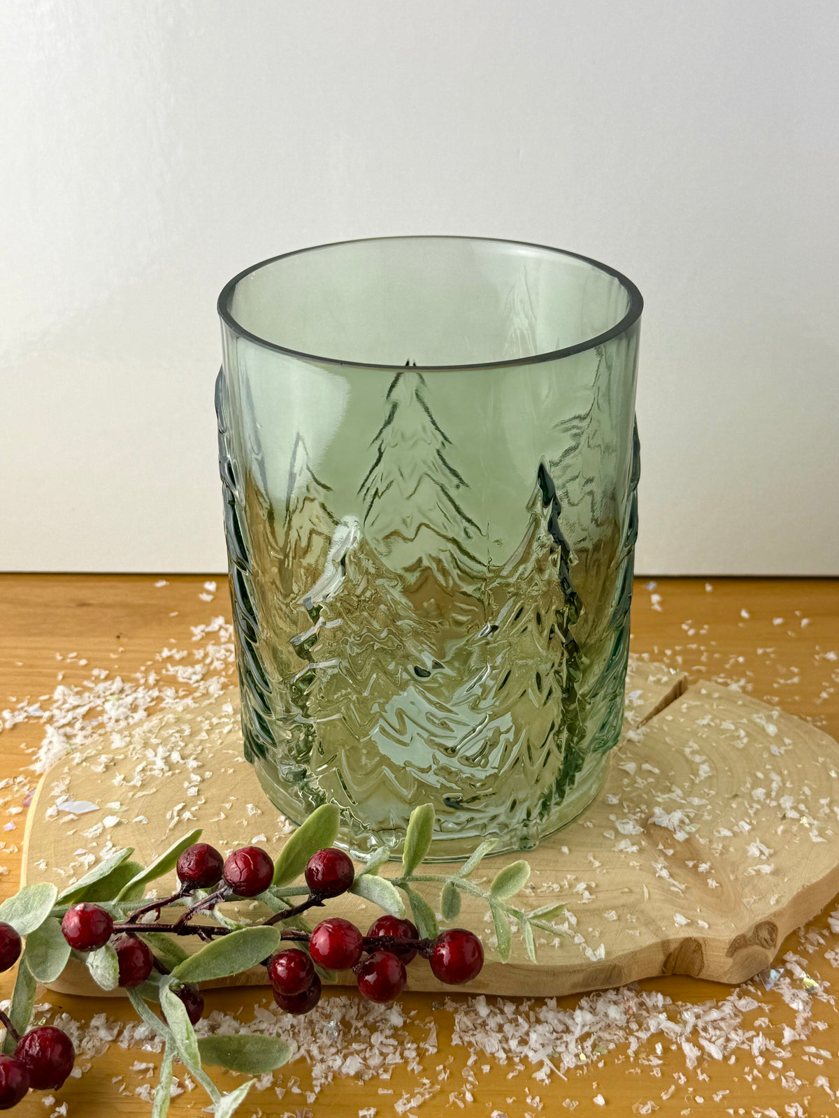 Christmas Green Glass Tree Candle Holder
