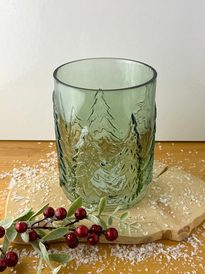 Christmas Green Glass Tree Candle Holder