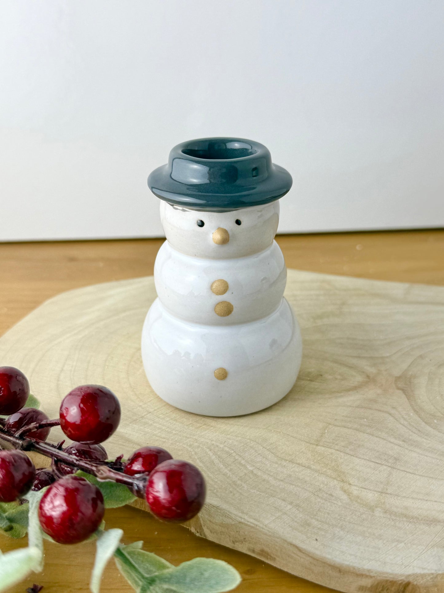 Snowman Ceramic Candle holders - pair