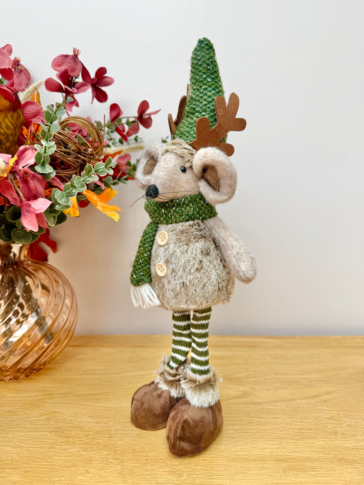 Christmas Fabric Mouse with Antlers - Standing or Sitting