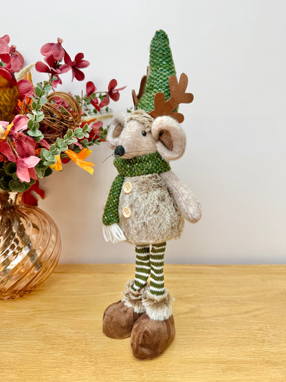 Christmas Fabric Mouse with Antlers - Standing or Sitting