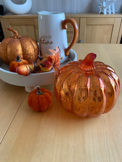 Orange LED Glass Pumpkin Lantern - Large