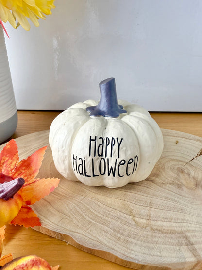 Happy Halloween Cream Pumpkin with grey stalk