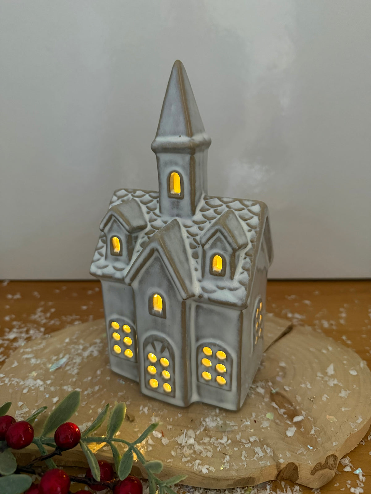 White Light Up Ceramic Church