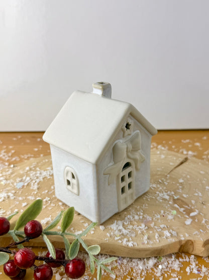 Light Up Natural Bow Ceramic House - 2 Sizes