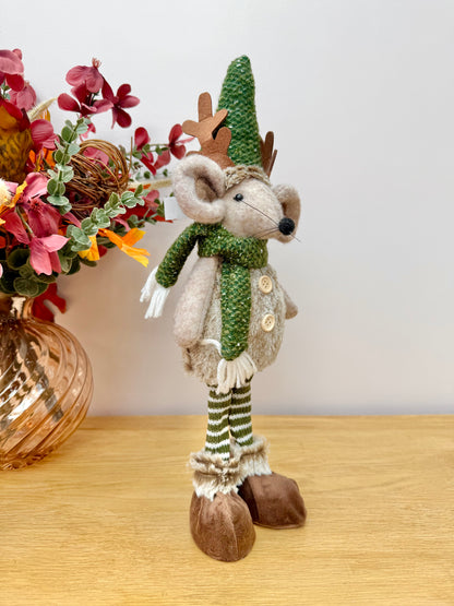 Christmas Fabric Mouse with Antlers - Standing or Sitting