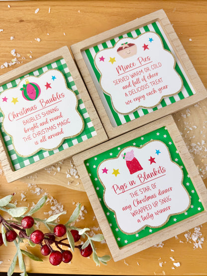 Festive Fun green & white novelty wooden easel signs
