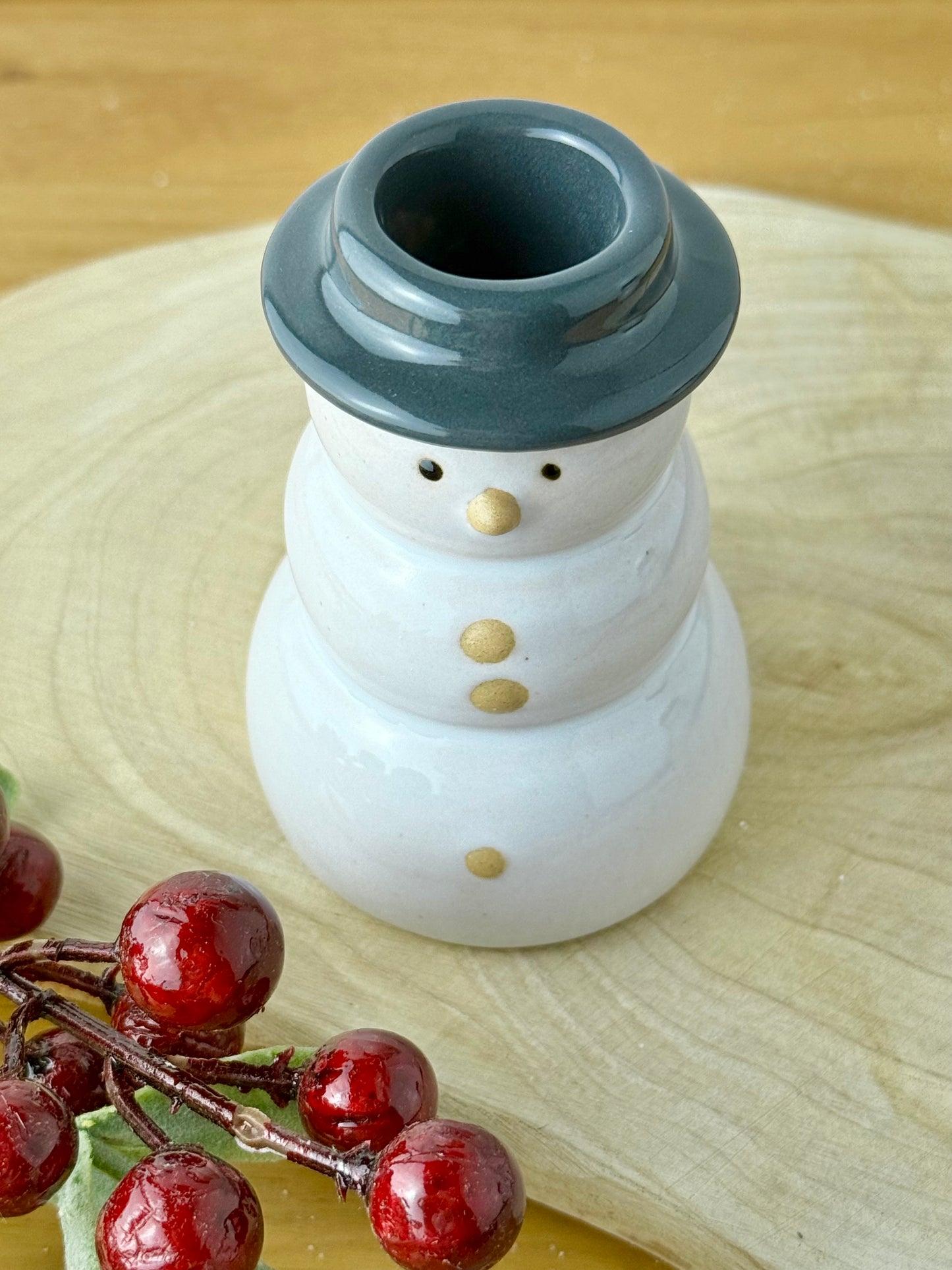 Snowman Ceramic Candle holders - pair