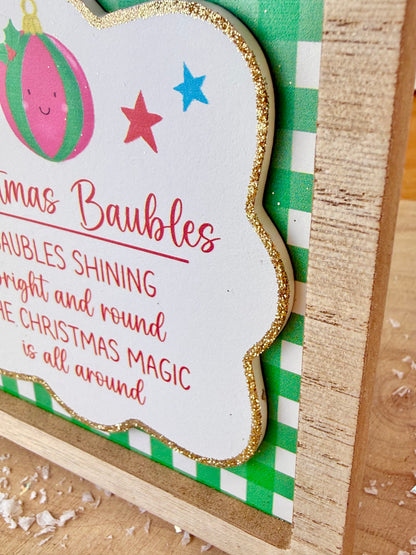 Festive Fun green & white novelty wooden easel signs