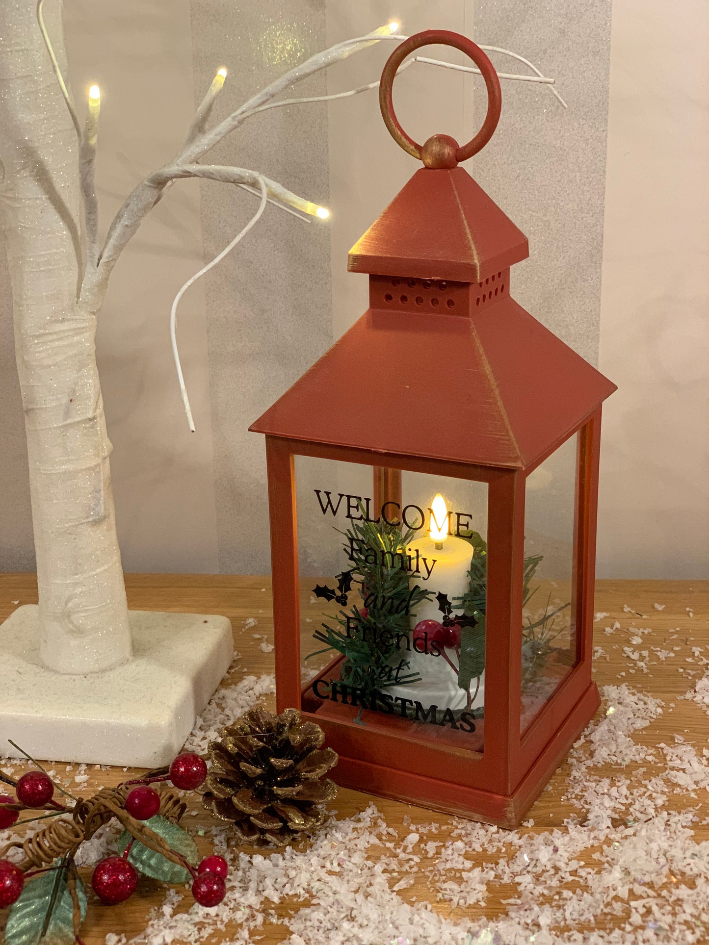 Christmas LED Flame Red Message Lantern