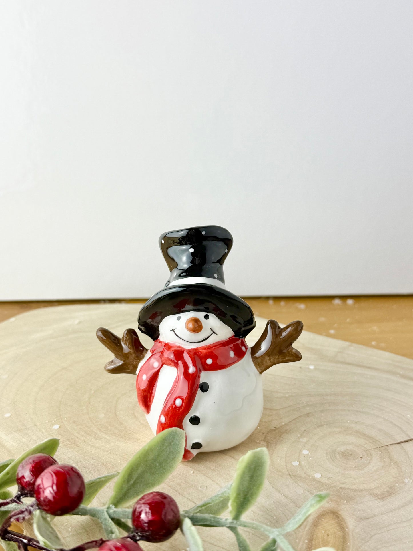 Jolly Ceramic Snowman with Black Polka dot hat - 3 sizes