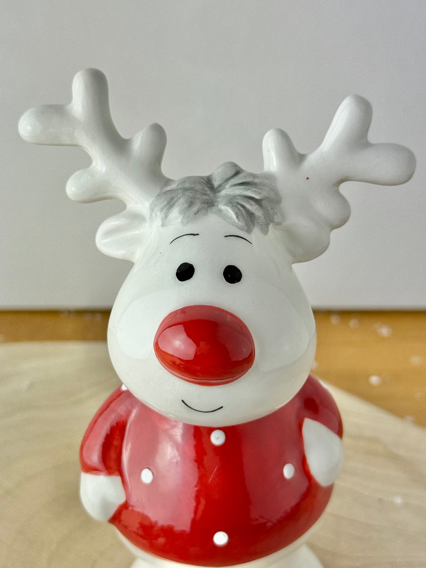 Jolly Ceramic Red & White Reindeer