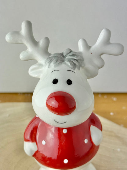 Jolly Ceramic Red & White Reindeer