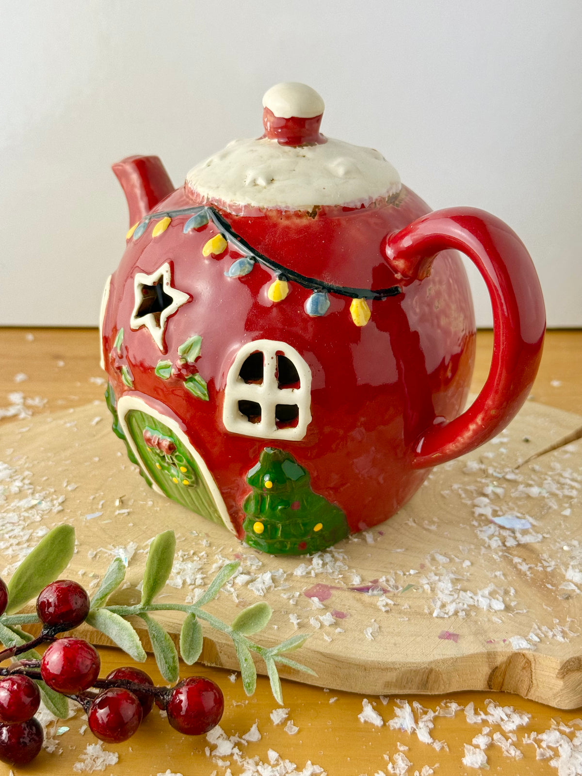 Village Pottery Christmas Teapot House