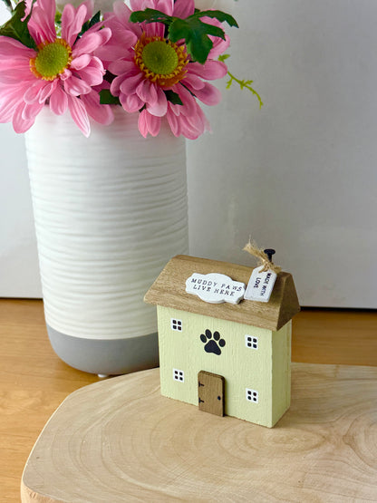Muddy Paws Green wooden house