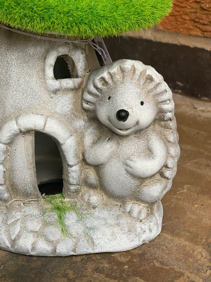 Grassy Toadstool House with hedgehog