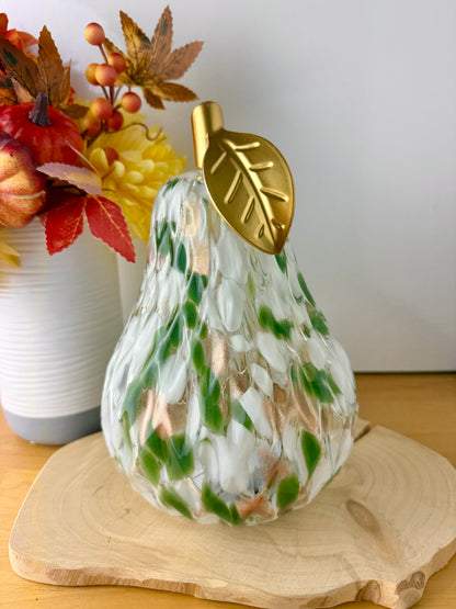 Diamond Cut Light Up Pear - Mottled Green with gold leaf - 2 Sizes