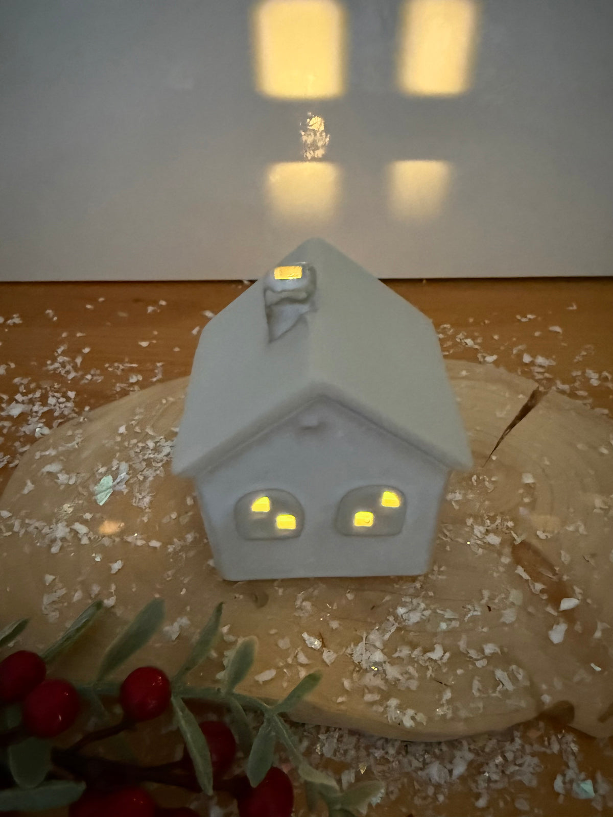 Light Up Natural Bow Ceramic House - 2 Sizes