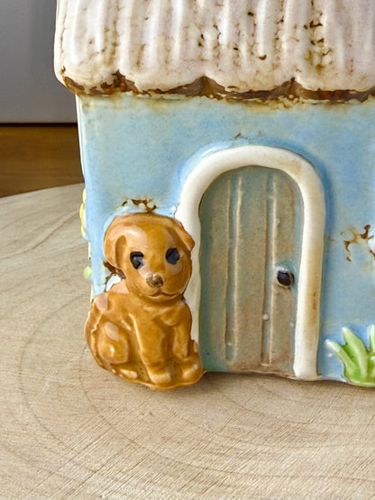 Village Pottery Blue Garden Thatched Cottage Tea Light Holder