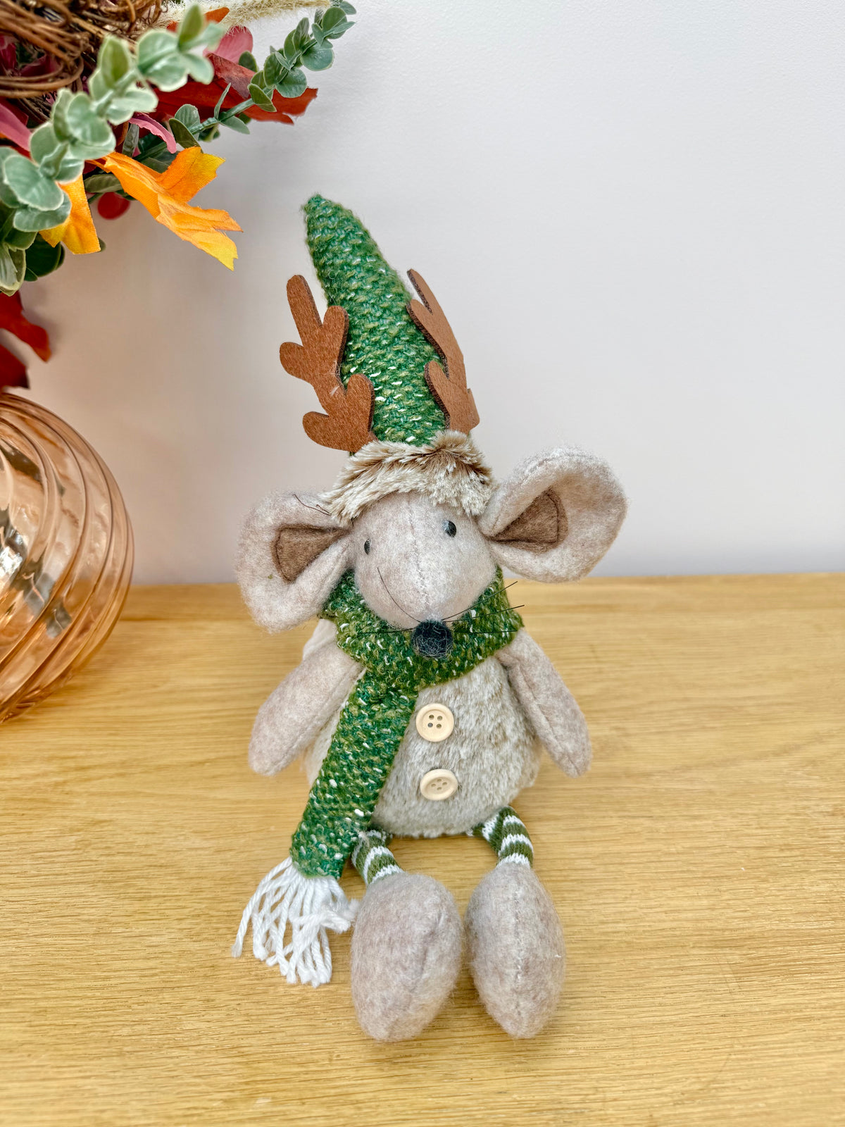 Christmas Fabric Mouse with Antlers - Standing or Sitting