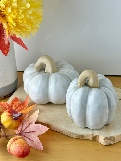 White ceramic glazed pumpkin - 2 sizes