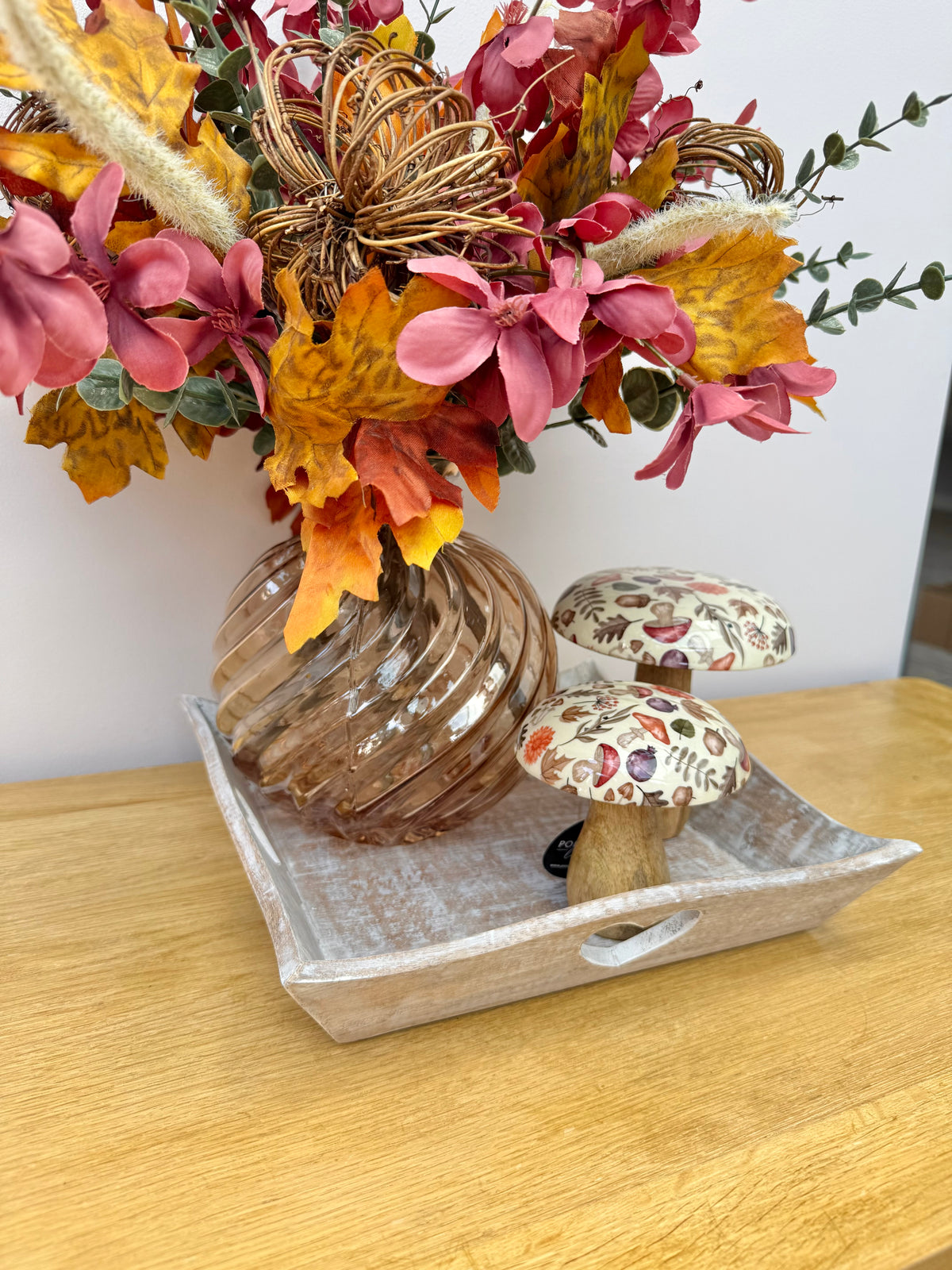 Wooden square tray with heart cutouts