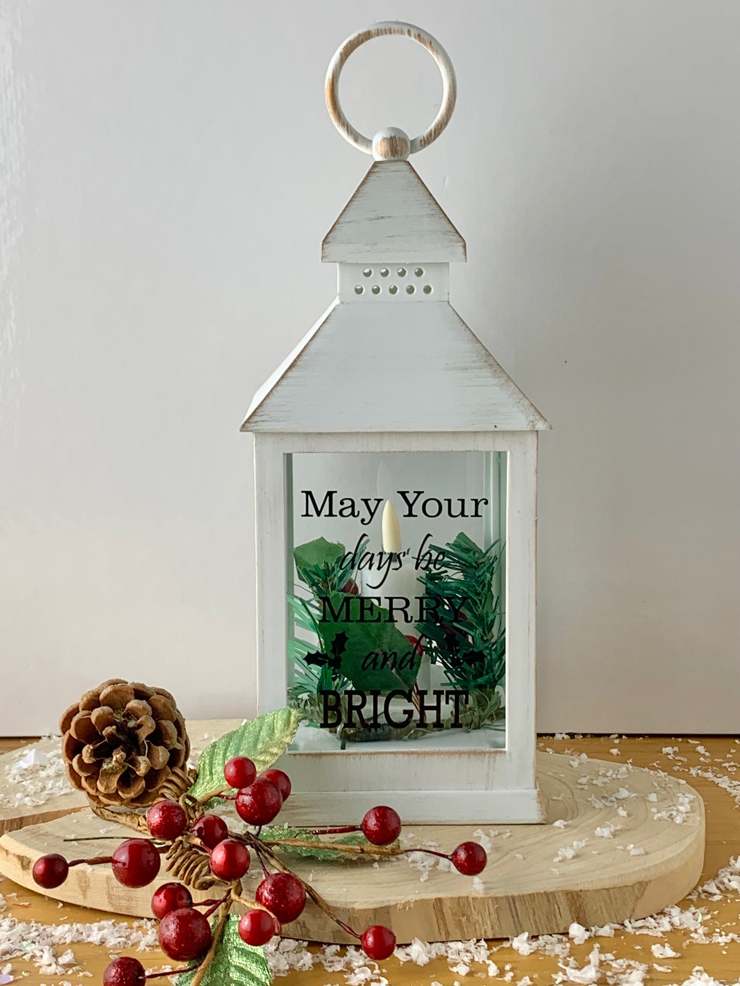 Christmas LED Flame White Message Lantern