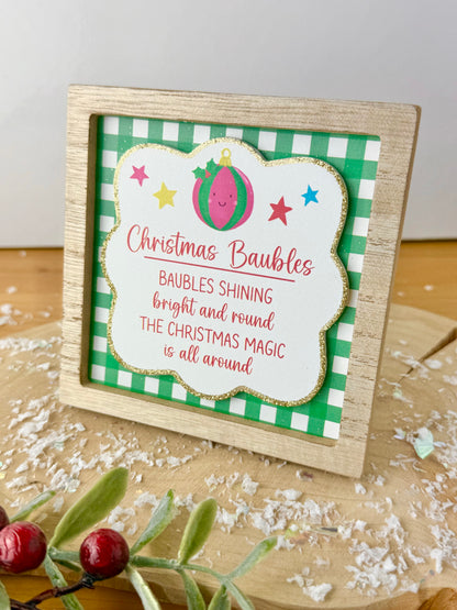 Festive Fun green & white novelty wooden easel signs