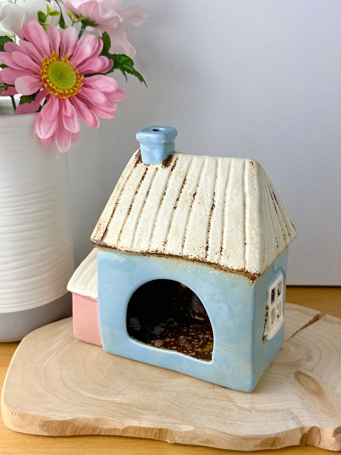 Village Pottery Blue Garden Cottage Tea Light Holder