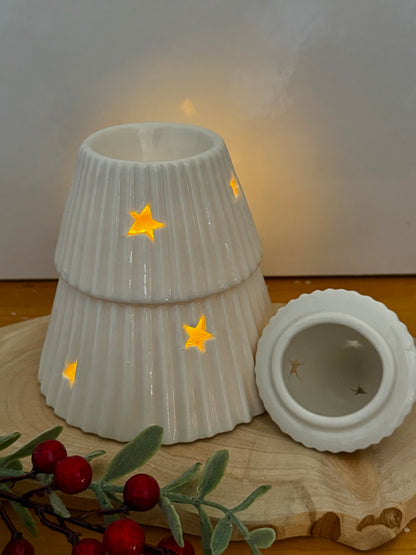 Ceramic Cream Christmas Tree T-light Holder