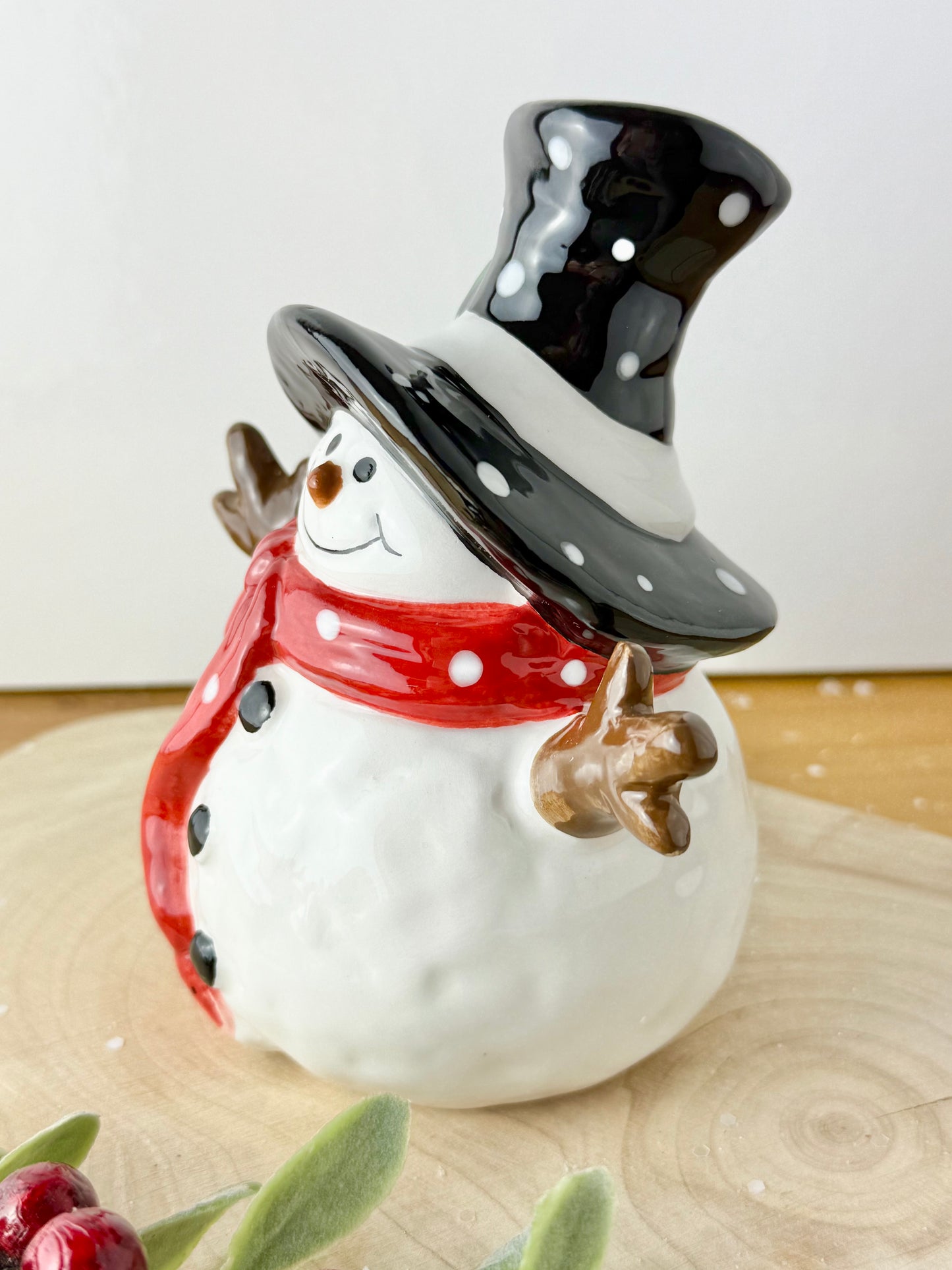 Jolly Ceramic Snowman with Black Polka dot hat - 3 sizes