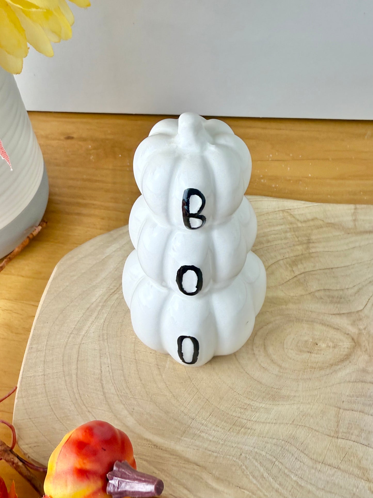 3 Tier Boo Pumpkin Stack - White