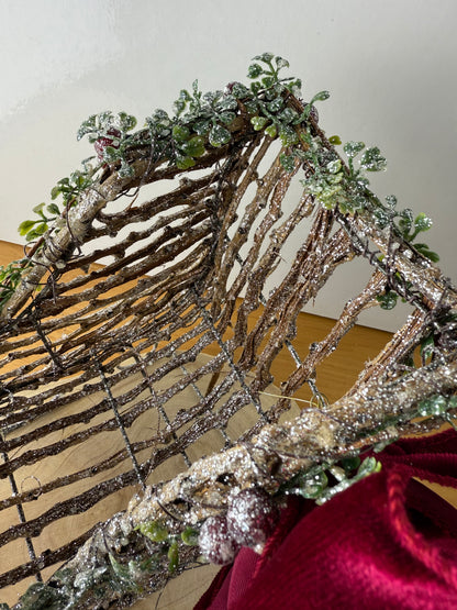 Wooden Christmas Sleigh with Red velvet bow