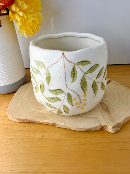 Hand Painted Green Leaf Round Planter